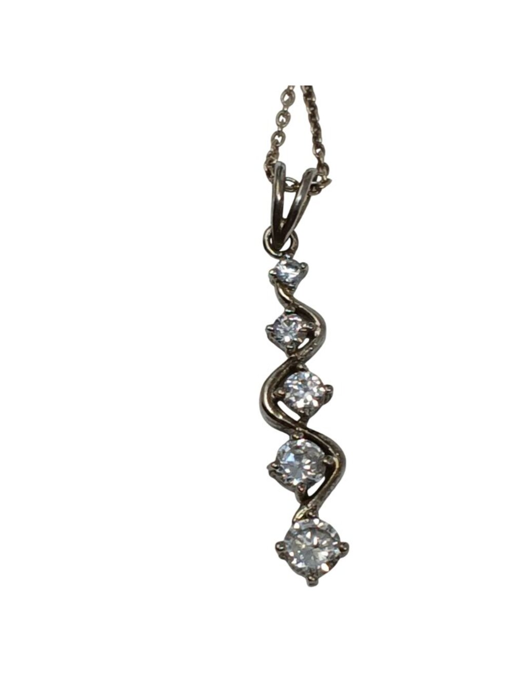 Sterling Silver Cubic Zirconia 5 Graduated Drop Pendant Necklace 17" Chain #ST-4 - Picture 9 of 11